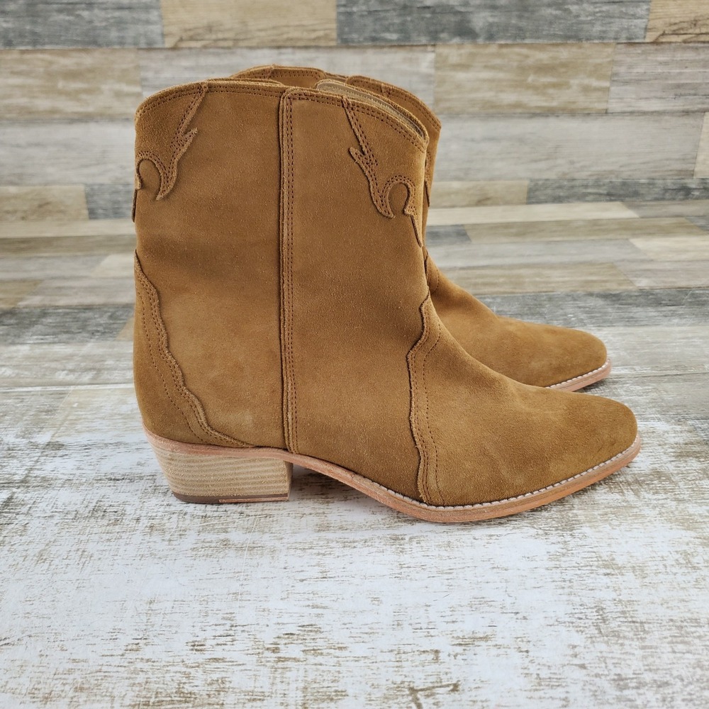 Free People New Frontier Womens Western Boot Sz 10 Brown Suede Side Zipper Block